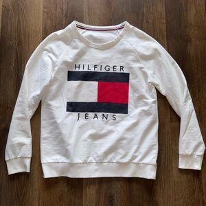 Tommy Hilfiger White Sweatshirt with Red and Navy Logo
